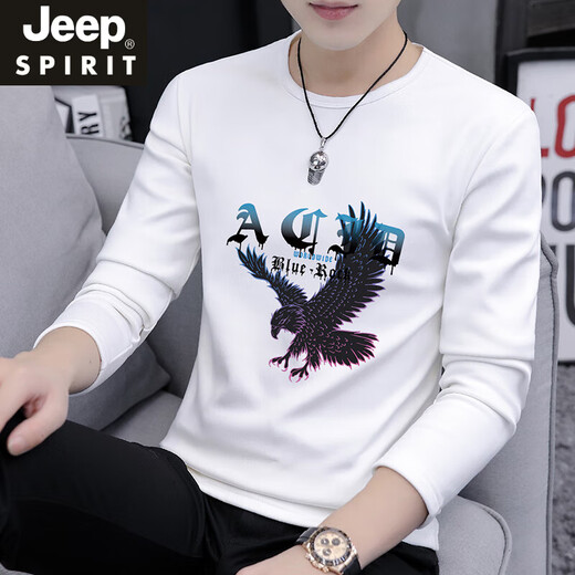 Jeep Spirit Redonde Round Neck para hombres Camiseta de manga larga para hombres Camiseta de ropa interior de ropa de ropa de ropa de ropa de ropa de estilo y otoño adolescentes en línea T Men G-SKY9276 White M [Sugerencias 95-115]