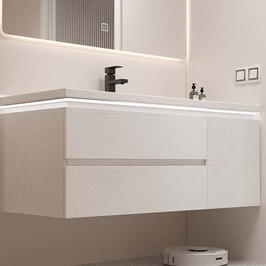 Renjuyi customized smart bathroom cabinet ceramic integrated basin 65/75CM85/95cm 105/115cm washbasin 105CM smart storage mirror cabinet default white wood grain