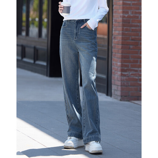Demana Double Press Thread Decoration Autumn Waist Button Simple Straight Jeans for Women