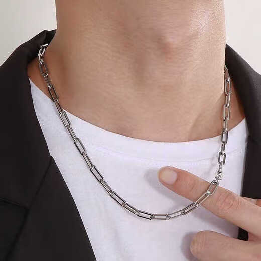 Guanpu Pavilion Fat Donglai's same style men's platinum necklace new platinum round cross rectangular clavicle chain for men and women, versatile and trendy, white gold 45cm