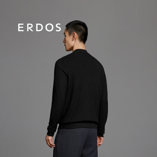 ERDOS 春夏精纺双层立领翻花开衫修身百搭休闲时尚男针织衫羊毛衫 黑 XL 180/100A