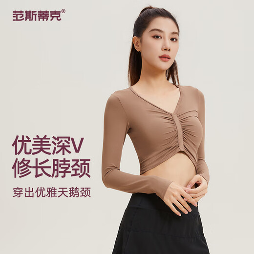 Vansydical navel-baring fitness clothes for women long-sleeved sexy fashionable yoga clothes temperament Pilates training tops breathable casual clothes Barbie pink long-sleeved L (recommended 105-120 Jin Jin equals 0.5 kg)