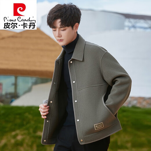Pierre Cardin 2024 Autumn and Winter High-end Double-sided Woolen Coat Jacket Men's Lapel Wool Short Coat Men's Jacket Youth Green 52/XL