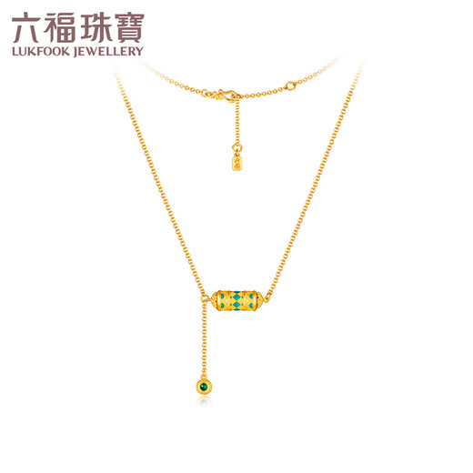 六福珠宝福满传家系列足金复古筒珠鎏彩工艺黄金项链套链 计价F63TBGN0046 12.67克(含工费1381元)
