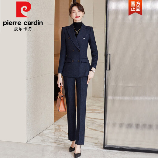 Pierre Cardin premium blazer women's autumn and winter style commuting professional suit slim woolen suit workplace business formal wear navy blue suit + pants M