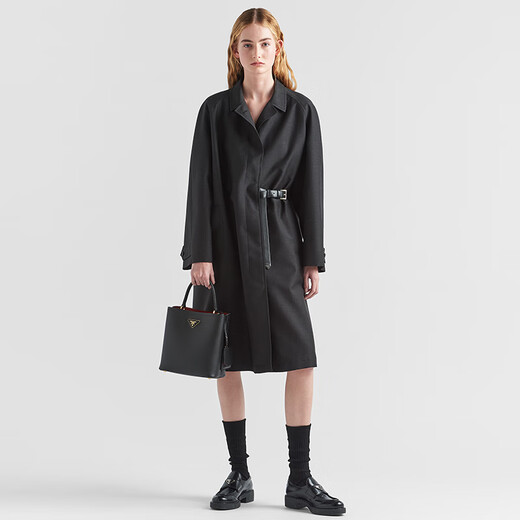 PRADA/Prada Gift Women's Prada Panier Leather Medium Handbag Women's Bag Black/Red