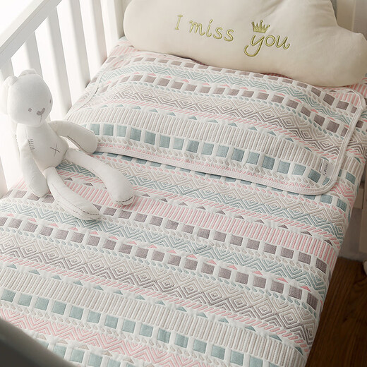 Baby mattress mattress baby pure cotton six-layer gauze sheet spring, summer, autumn and winter breathable machine washable kindergarten four seasons six-layer gauze Mickey blue 80*130cm-free pillow cover