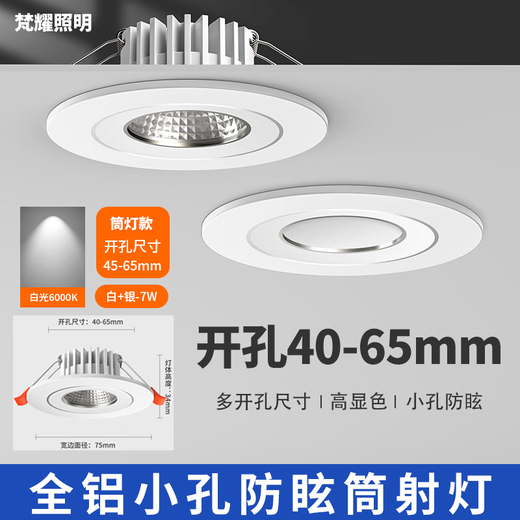 Fanyao LED small downlight 40-65mm opening wine cabinet hole light cob anti-glare embedded main light 7w-white light