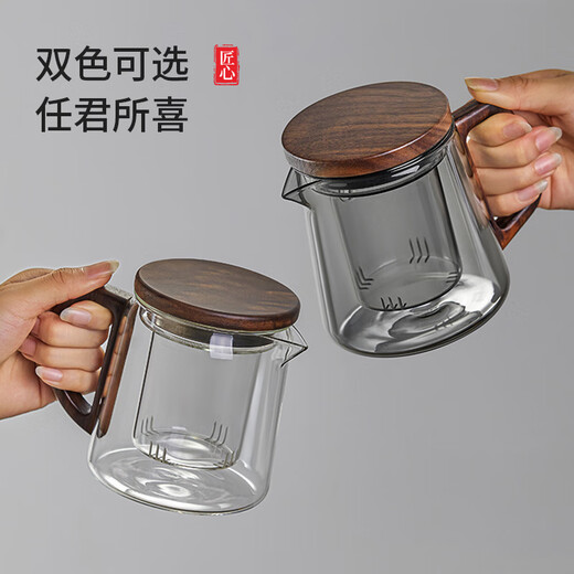YIHUTEA glass tea set teapot tea water separation household high-end teapot tea tray office tea kung fu tea cup thickened glass wooden handle teapot