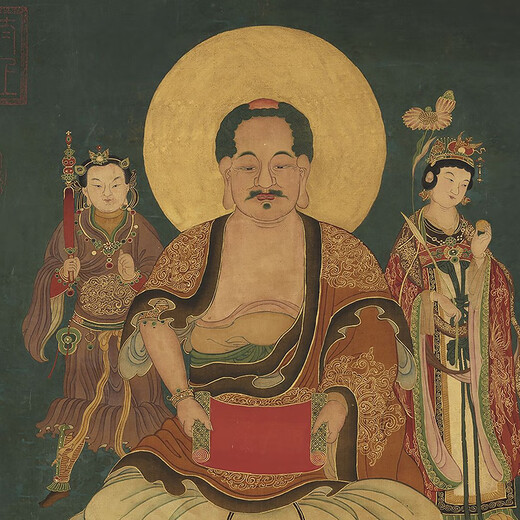 Gemälde von Amitayus Buddha aus der Song-Dynastie, antike Gemälderolle, berühmtes Gemälde, Replik eines antiken Gemäldes, dekoratives hängendes Gemälde, Gemälde von Tathagata beim Predigen, Bild 11165 aus der Song-Dynastie, 30 x 50 cm (Gemälde in Herzgröße), milchig weiß gerahmt