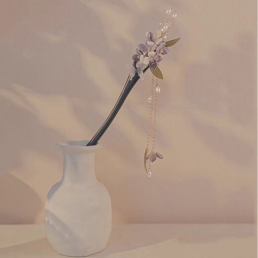 Bai Shilin Super Immortal Wisteria Flower Hairpin Simple Modern Wooden Hairpin Ancient Style Cheongsam Hanfu Accessories Original Design Wisteria Flower Hairpin