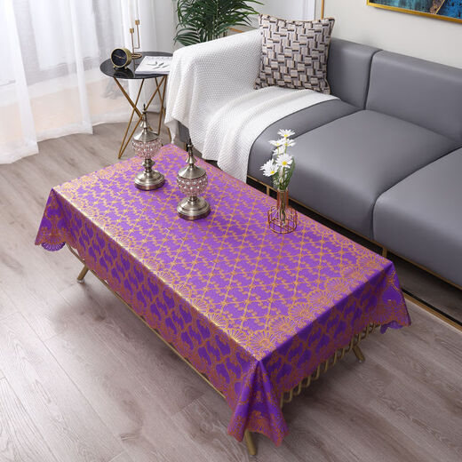 Yudou coffee table tablecloth waterproof, anti-scald and anti-oil dining table mat TV cabinet tablecloth tablecloth plastic bedside table cover rectangular peacock gold flower 135*180cm