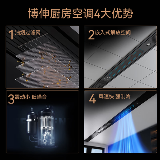 Booshen kitchen air conditioner forced cooling large cooling capacity embedded refrigerator ceiling split type home kitchen dedicated air conditioner large 1.5 HP COOL home series obsidian black suitable for 15 single outlet