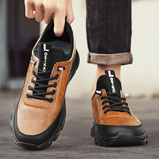 Yinfenglou Sommer große Männerschuhe im Freien für Bergsteiger von Leder ohne Schlupfsportschuhe Freizeit für Herren Arbeiten Schutzarbeit trendy Schuhe XP-AC3881 Schwarz Leder 42