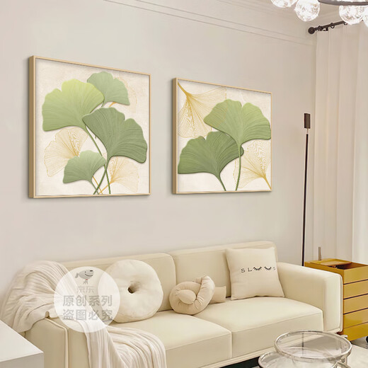 
Shunjixiangli cream style restaurant decoration painting Ginkgo leaf kitchen dining table background wall mural painting log style small fresh dining room hanging painting G3895 70*70 crystal porcelain aluminum alloy gold frame