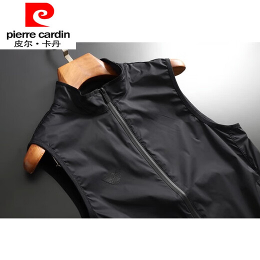 皮尔卡丹（pierre cardin）夏季薄马甲男士韩版潮流百搭马夹立领休闲坎肩镂空网眼外穿背心 黑色 3XL