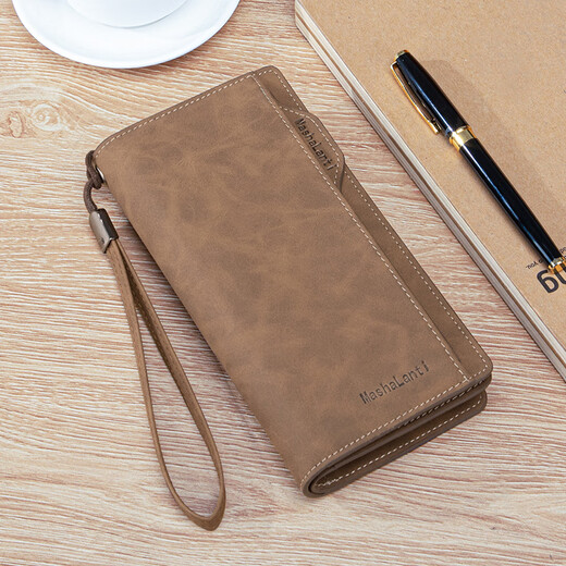 马莎兰缇（MashaLanti）男士钱包长款多功能皮夹钱包时尚大容量零钱包卡生日礼物送老公 咖啡色-新时尚款