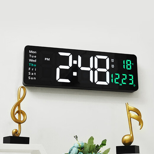 Clcey 16 pouces de fonction d'écran Affichage horloge nordique Corloge numérique Nordique Corloge murale simple Affichage de température murale LED (13 pouces) 6629 Green Light