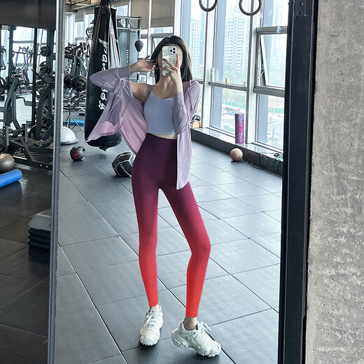 LULU CENTURY Gradient Pilates Training Fitness Pants Women's High Waist Peach Butt Lift Running Sports Quick-Drying Breathable Yoga Pants Dark Brown One Size S