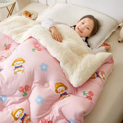 Disney Children's Quilt Autumn and Winter Thickened Baby Kindergarten Nap Quilt Newborn Baby Blanket Cover Cherry Pink Lamb Velvet Blanket Quilt 120X150cm Three-layer Quilt