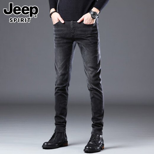 
JEEP SPIRIT jeans men's spring and autumn new straight-leg casual pants men's straight slim fit fashionable versatile trousers 1048 black 28