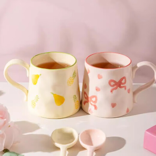 Persson Ceramic Mug Girls' Water Cup Home Special Super Beautiful Cup Couple Breakfast Cup Coffee Cup Cute Bow-Single Cup 400ml