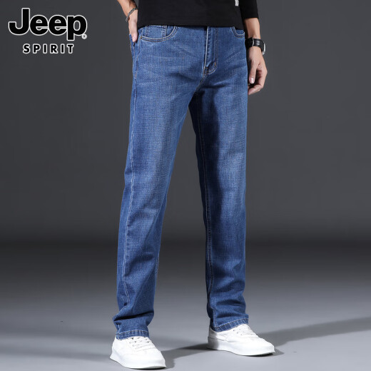 JEEP SPIRIT吉普男士牛仔裤男款秋冬新款美式弹力休闲百搭长裤子宽松直筒男裤 6211蓝黑色 32