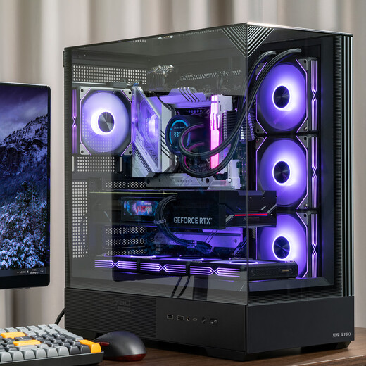 Aigo Xingcanlan PRO schwarzes Gaming-Computer-Desktop-Host-Gehäuse unterstützt 360-Grad-Wasserkühlung, dreiseitiger Glasraum mit Meerblick, ATX-Motherboard, vierseitiger Schnellverschluss, 5090-Grafikkarte
