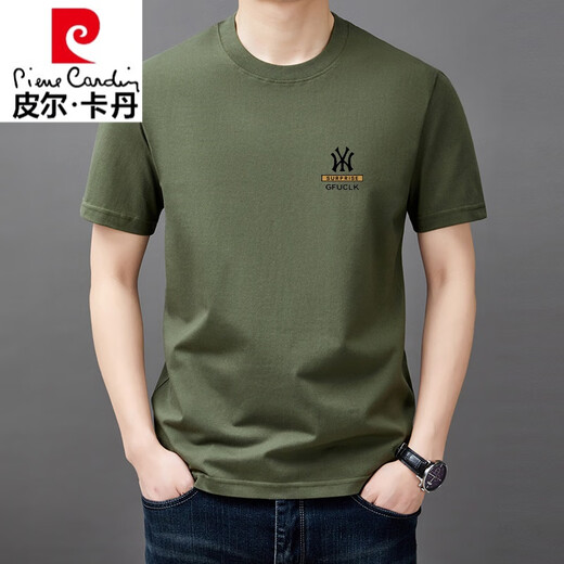 皮尔卡丹（pierre cardin）夏季新款高档纯棉男士韩版休闲百搭圆领短袖T恤全棉男装潮针织 短袖YW9929灰色 175/XL建议135-150斤