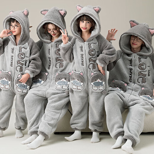 Liebeswörter junger Menschen, Eltern-Kind-Pyjama, Herbst- und Winter-Strampler, langärmeliges Korallenletter, Familie, drei und vier, Familiendekoration, Kinderheimkleidung, YPF3890 Kätzchen, L, männlich L (110-135 Jin [Jin gleich 0,5 kg]))