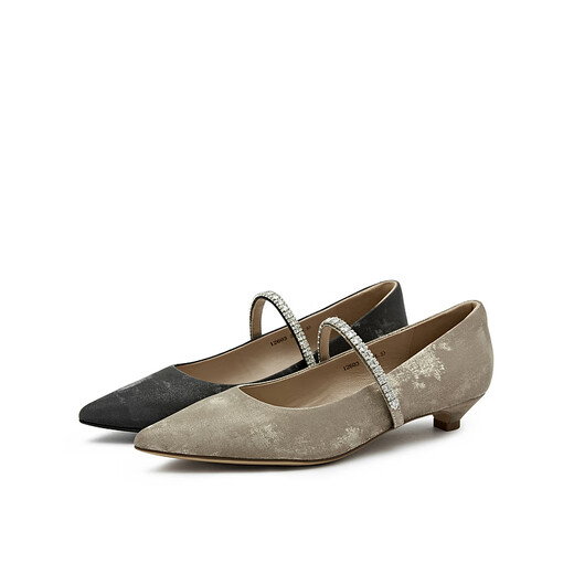 Joy/peace Dong Jie's same Olive Martini 25 Autumn New Chinese Cowhide Light Mouth Mary Jane Single Shoes 12603CQ5 Apricot Color 34