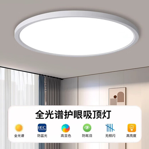 FLKL full spectrum bedroom balcony three-proof ceiling lamp LED eye protection round lighting indoor moisture-proof and dust-proof full spectrum-42W white light-Yabai