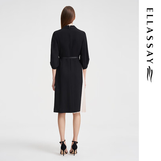 Ellassay [gleiches Modell in Tong Yao] Frühling neuer zweifarbiger Drei-Essigsäure-Kleid für Frauen EWF351Y15100 Classic Black XS