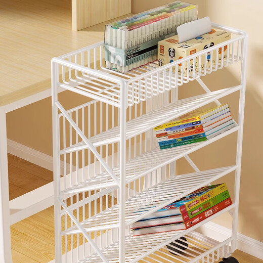 Jungle movable tableside storage small bookshelf classroom desk student books wheeled storage rack bookshelf six-layer white