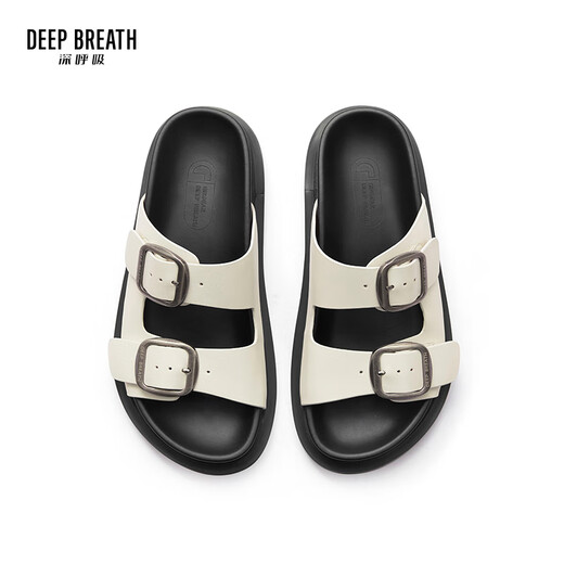 
DEEP BREATH Deep Breath Women's Shoes Double-button Open-toe Casual Cool Sandals Slippers AX14107 White 35