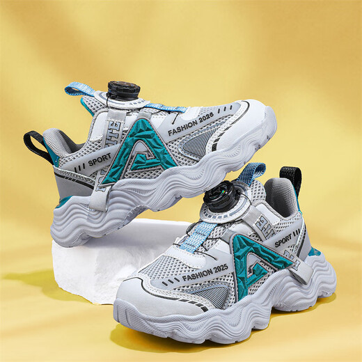 Children's shoes for boys and girls' shoes for summer breathable mesh medium-sized children's boys running shoes non-slip sports shoes gray-green (summer mesh) 683 37 inner length 23.5cm
