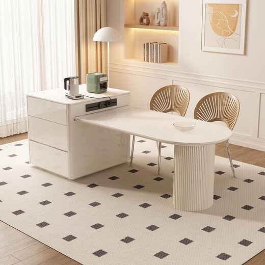 Paschaman Esstisch Rock-Pan Island Esstisch Integrierter Nordic Creme Stil kleine Wohnung Einziehbares Multifunktions-Haushalt 1052y 2,15-2,6 Meter Teleskop-Esstisch + 4 Essstühle (1047) Designer neues Modell des Designers des Designers