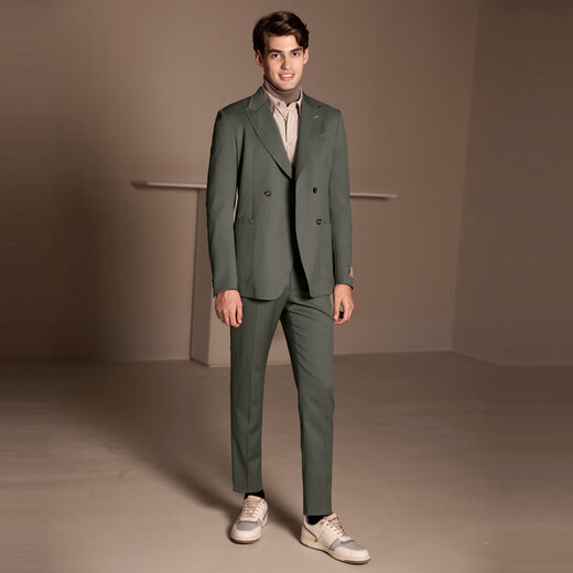 VICUTU Men's Suit Tops Autumn Business Casual Slim Suit Jacket Green Coffee 175B