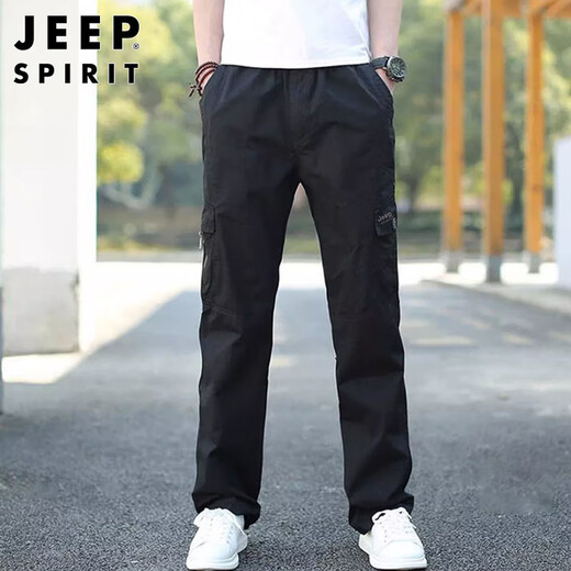 JEEP SPIRIT Jeep Overalls Men's Autumn and Winter Casual Pants Men's New Retro Revival Straight Pants Black XL