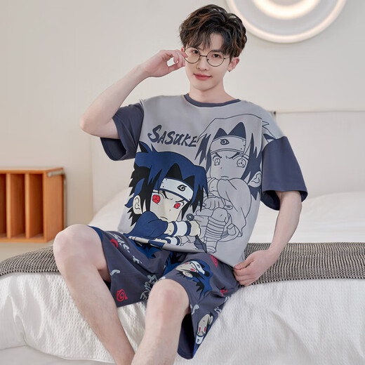 素芙露睡衣男夏季棉质短袖可爱卡通学生青少年男童初中生薄款家居服套装 s男 1398 女1396 XL 男