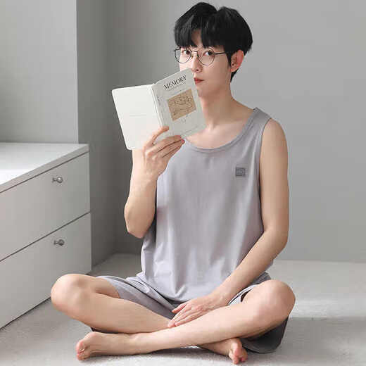 Langsha Modal Pyjamas Herrenweste für Sommer Dünne Jugendliche große Freizeitkleidung kann an den Außenseite 2 Shorts-Anzüge 12023 xl empfohlen werden 120-140jin [Jin ist 0,5 kg]