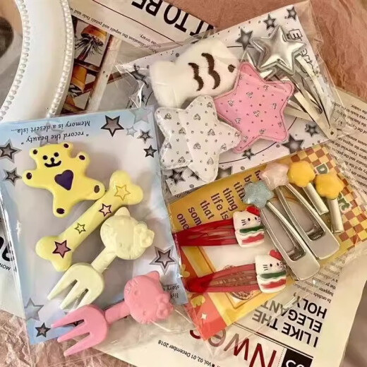15件套可爱少女kitty发夹浏海夹小鱼侧边夹甜酷PU星星BB夹发饰女 主图款超值套装15个装《B款》