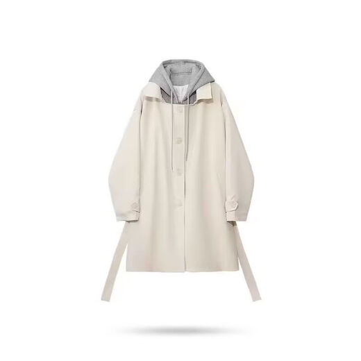 JEEP SPIRIT Jeep fake two-piece sweatshirt hooded splicing mid-length windbreaker men's British style spring and autumn loose wide coat black XL