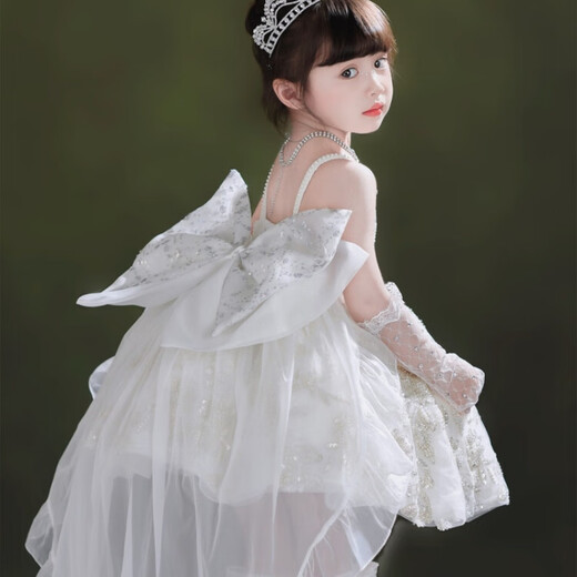 G.DUCKKIDS小黄鸭女童礼服儿童高端白色八音盒洛丽塔公主裙生日花童连衣裙 6629裙子+拖尾 100 尺码2~3岁【 90-100cm】