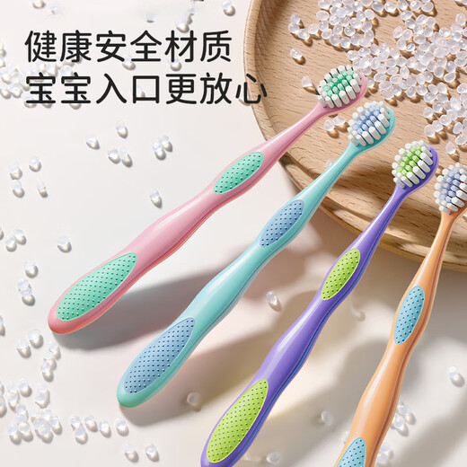 Baoshi Children's Toothbrush Soft Brush Head 3-6-12 Years Old Deciduous Teeth Oral Cleansing Training Anti-Slip Handle-4 Set