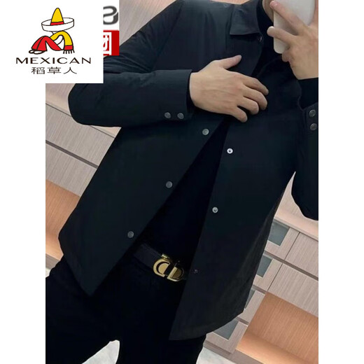 Scarecrow (MEXICAN) New Men's Winter Light Cotton Clothes Lapel Executive Solid Color Versatile Business Slim Casual Protective Black 3XL 150165