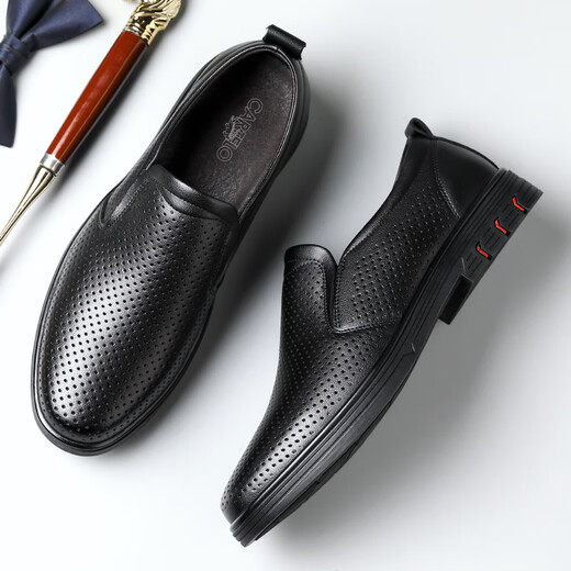 CARTELO British business casual leather shoes soft sole soft surface breathable loafers one-foot leather shoes men's 9921 black hollow 44
