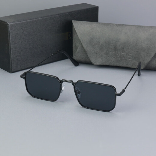 Metal frame square sunglasses men's sunglasses UV anti-small glasses legs simple and fashionable golden full frame European and American black gold frame black gray lens