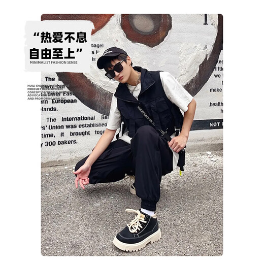 环球厚底马丁靴男夏季2025新款黑色男鞋百搭休闲运动防滑轻便鞋子男潮 黑色 42