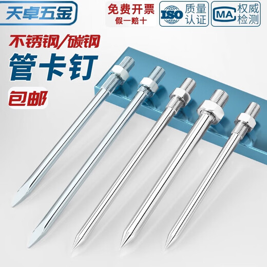 Tianzhuo Hardware 304/201 Stainless Steel Pipe Clamp Hoop Nail PVC Pipe Hoop Wall Nail Extended Screw Clamp Suspender Rod Straight Nail Galvanized M10*300 (2 Sets)